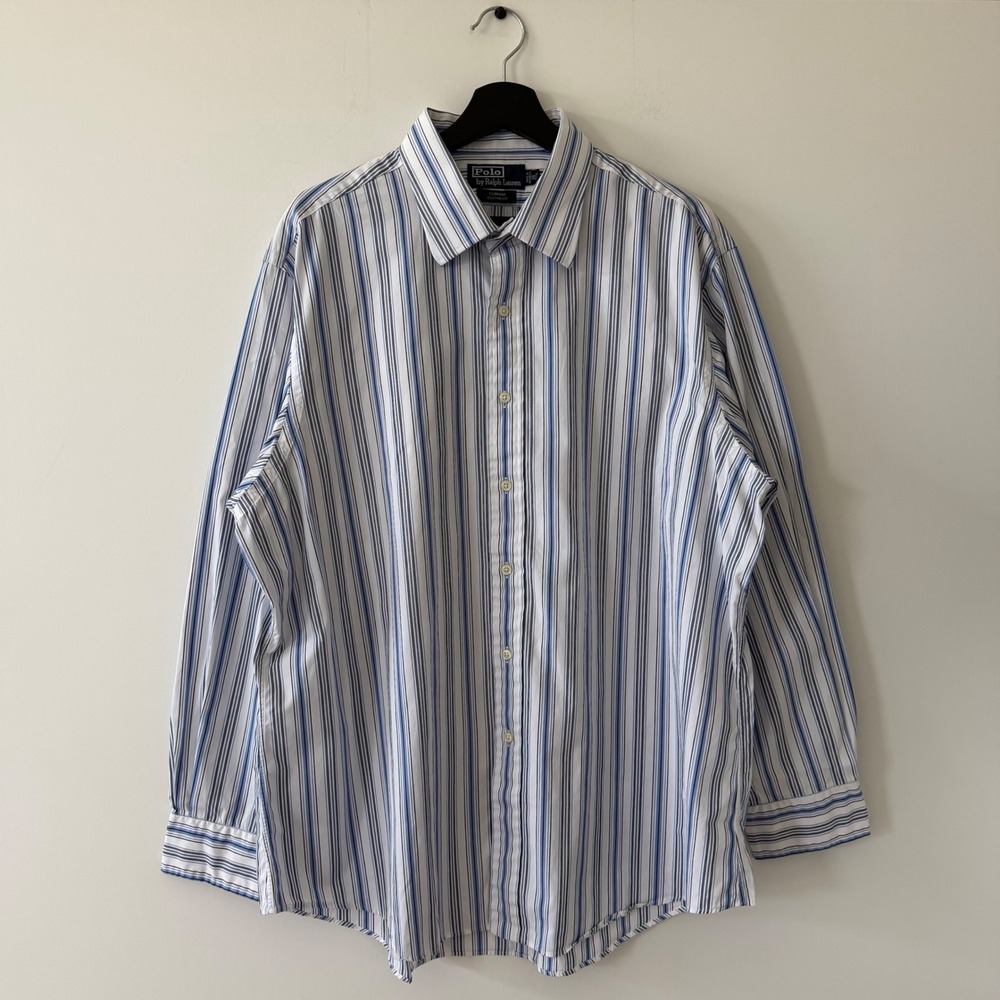 Polo Ralph Lauren Curham Custom Fit Striped Shirt Mens 18 34/35 Blue White